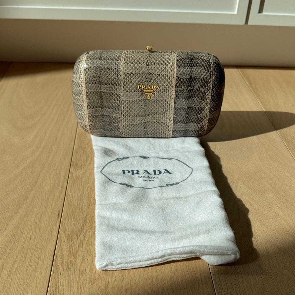 Prada Snakeskin Clutch with Gold Logo